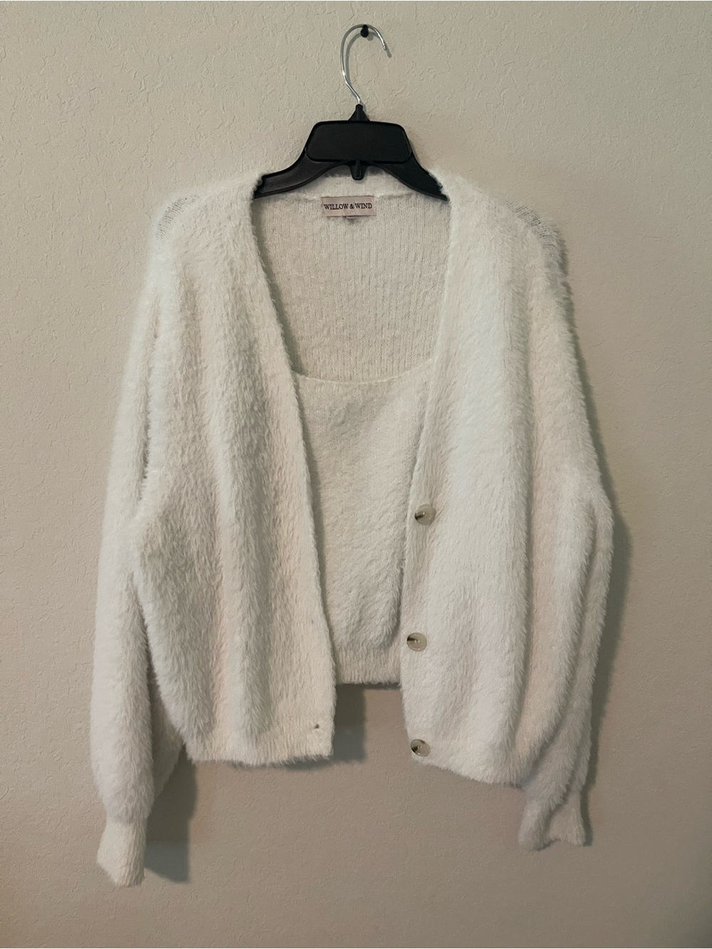 Cream Cozy Fuzzy Cardigan and Tank Set